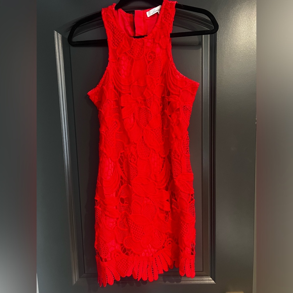 Lovers and Friends crochet knit floral red dress
